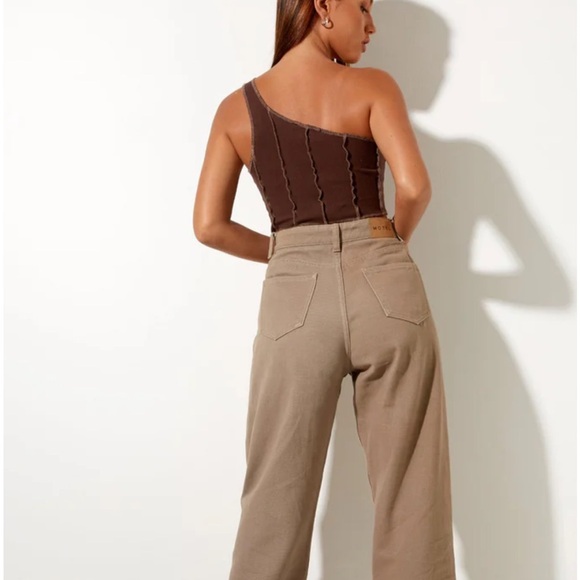 Motel Rocks Rara Crop Top In Rib Deep Mahogany With Brown Stitching - Picture 6 of 9
